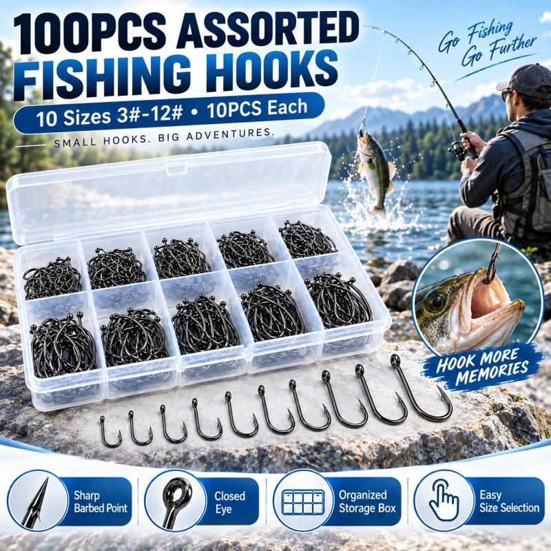 Fishing Hook Assortment - مجموعة من 100 قطعة من خطافات