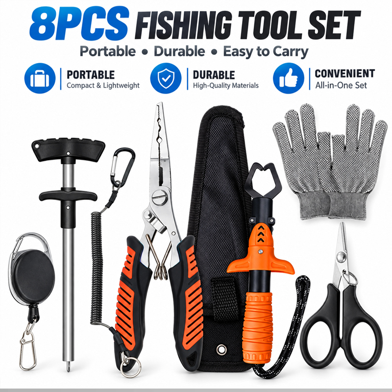Fishing Hook Sharpener - مجموعة كماشة صيد متعددة الاستخدامات احترافية،