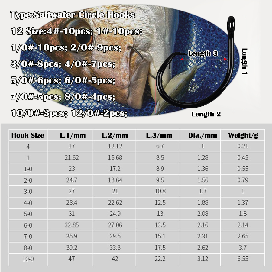 خطافات صيد دائرية ثلاثية القوة - مراجعة Fishing Hook Assortment وسعره